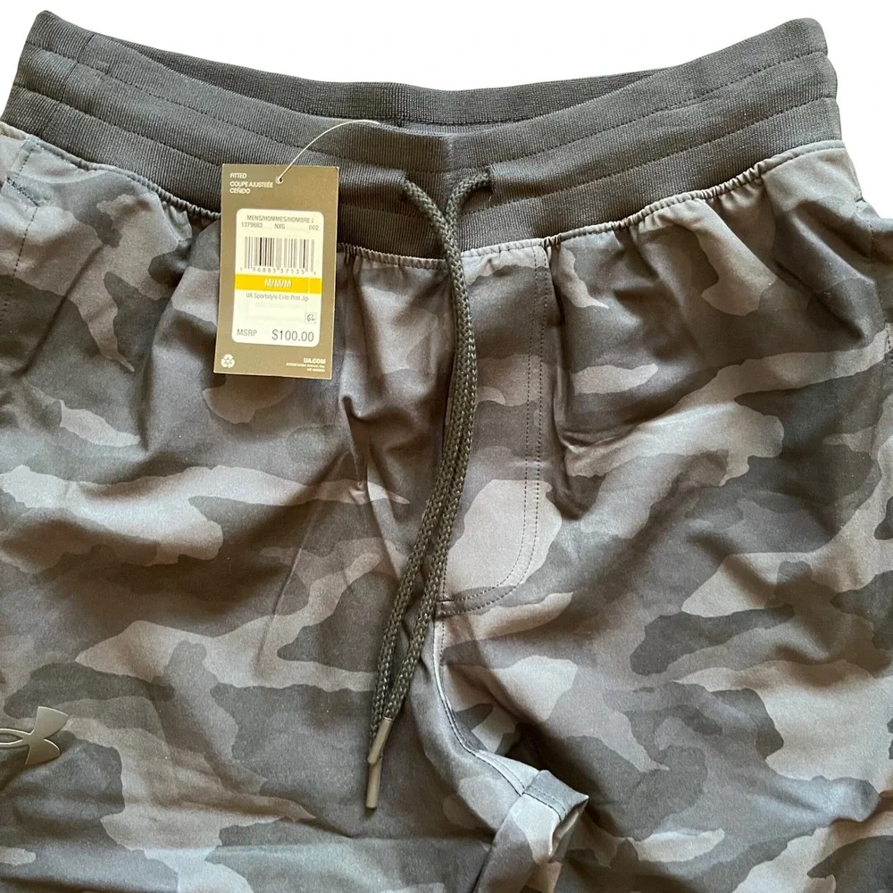 Under‎ Armour Sportstyle Elite Camo Joggers Mens Medium Black Grey 1379663 NWT